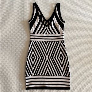 Black and White Diamond Design Mini Dress